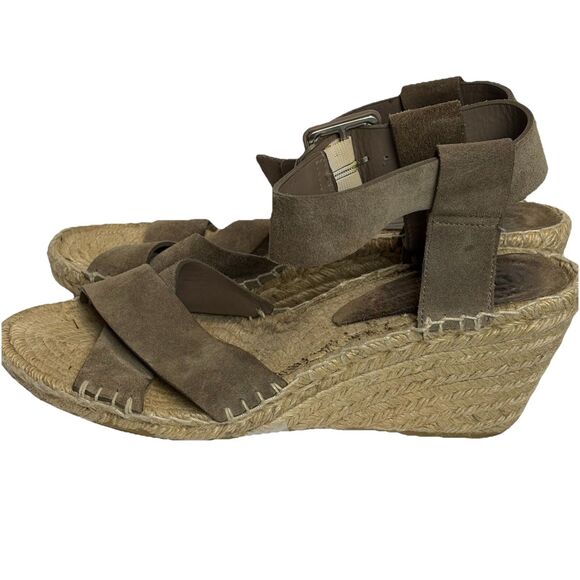 Vince Stefania Sport Suede Taupe Ankle Strap 3" Wedge Espadrille Shoe Size 9 M - Picture 5 of 10